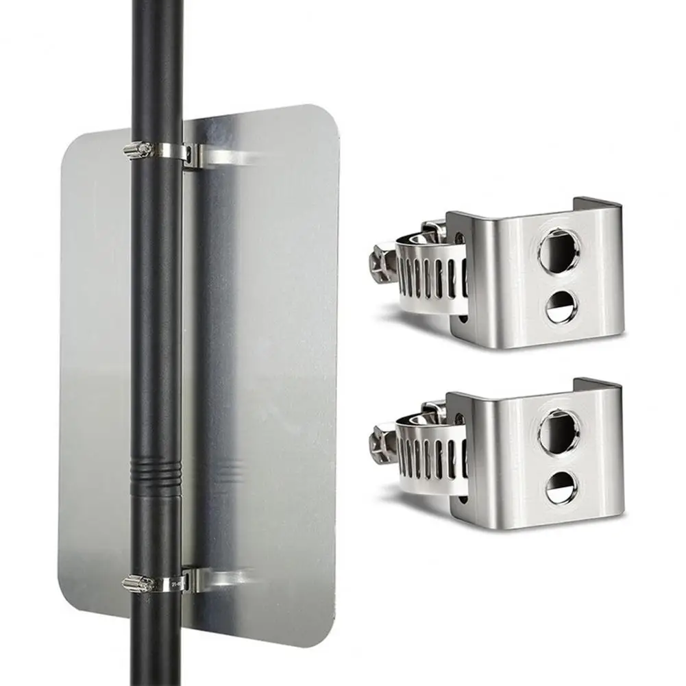 4PCS Sign Mounting Brackets, Adjustable Stainless Steel Sign Post Holder, Fits 1.3 to 2.24 Inch Diameter Round Poles Attachments