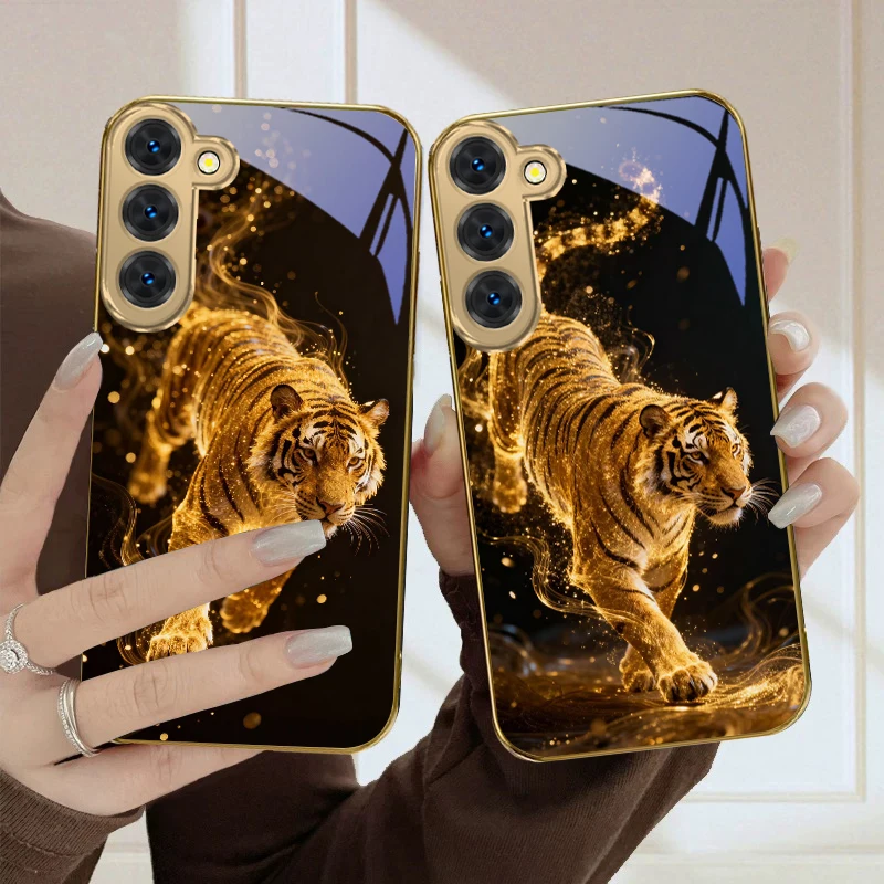 Fantasy colored tiger For Samsung Galaxy S26 S20 FE S21 Ultra S23 Plus S24 Ultra S25 S21+ S22Plus S26+ Golden glass phone case