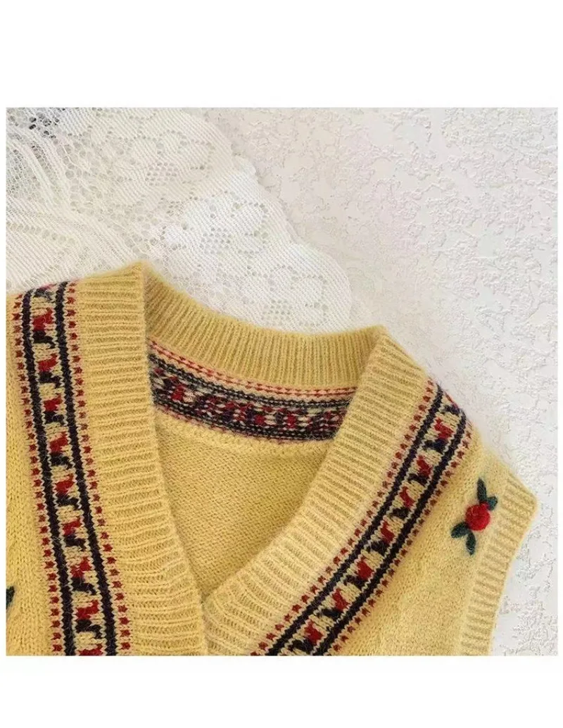 UNITIM 2026 Herbst Kinder Mädchen Strickweste V-Ausschnitt Stickerei Weste für Kinder Mädchen 2-8 Jahre Baby Mädchen Ärmelloser Pullover – Detail 9