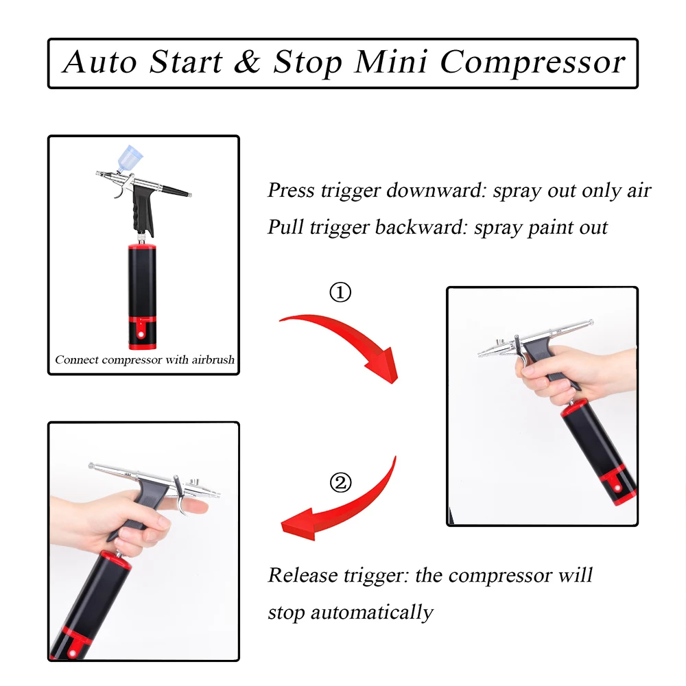 Professional High Pressure Piston Corded Air Brush Compressor Kit Car Paint Art Design Graffiti Graphic Skin Care Airbrush Tool