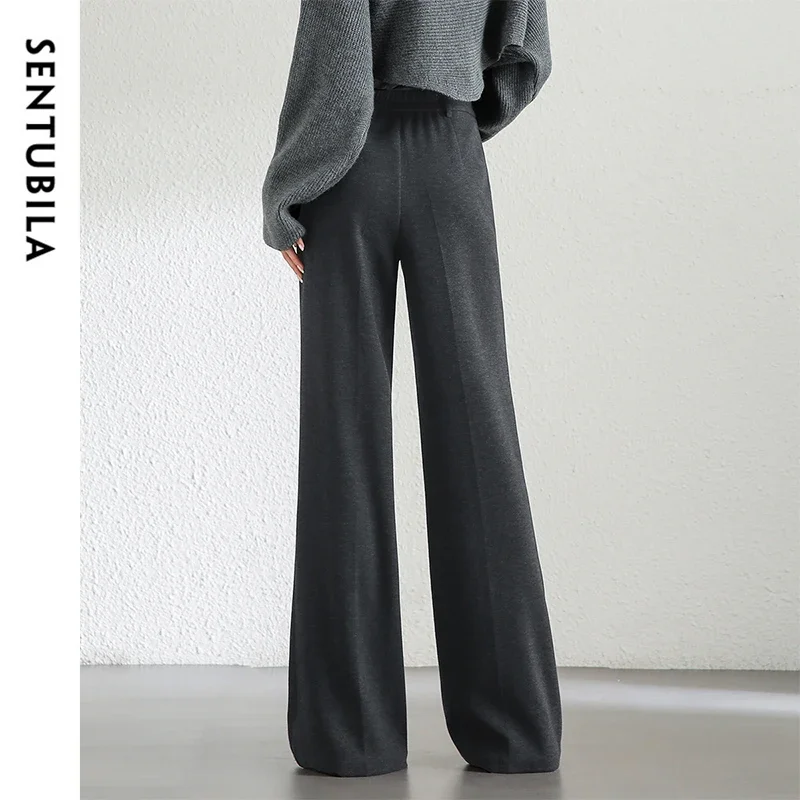 SENTUBILA Wool Blend Flare Pants Women Winter Thick Warm Trousers 2024 High Waist Office Lady Fashion Casual Pants 144K57322