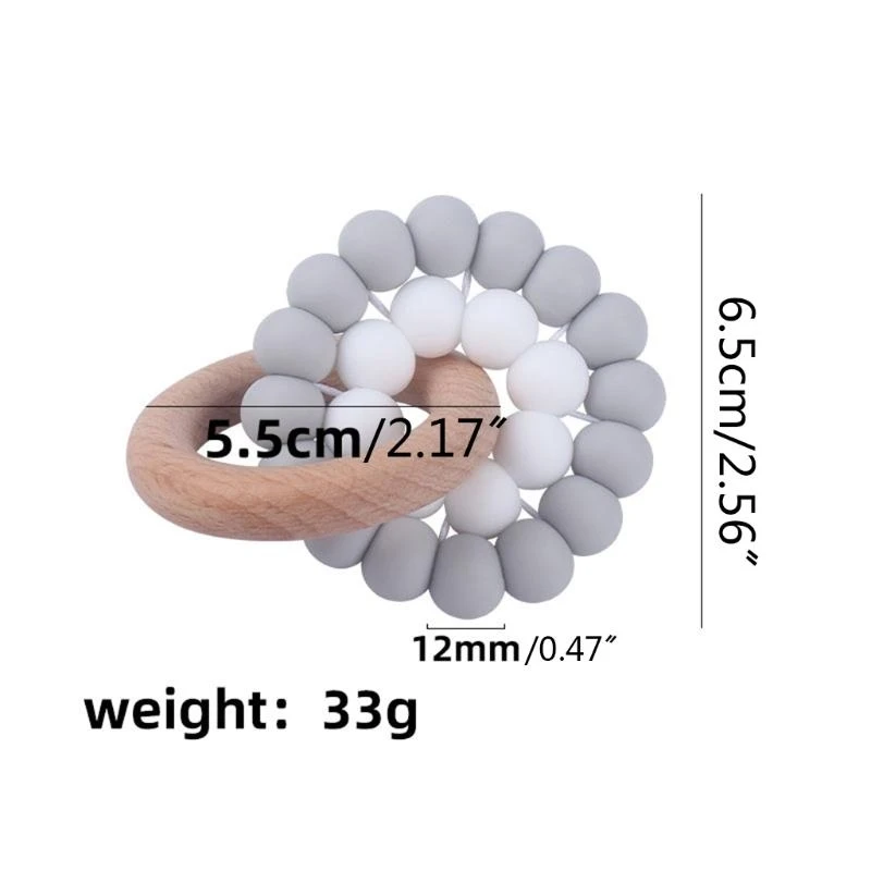 Anneau dentition en bois pour bébé, Bracelet en perles Silicone qualité alimentaire, hochet molaire, sucette 15UB