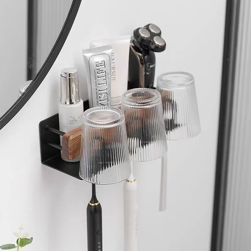 Toothbrush Holder Storage Organizer Wall Mounted Toothpaste Toothbrush Dispensers with Mouthwash Cup Bathroom Accessories