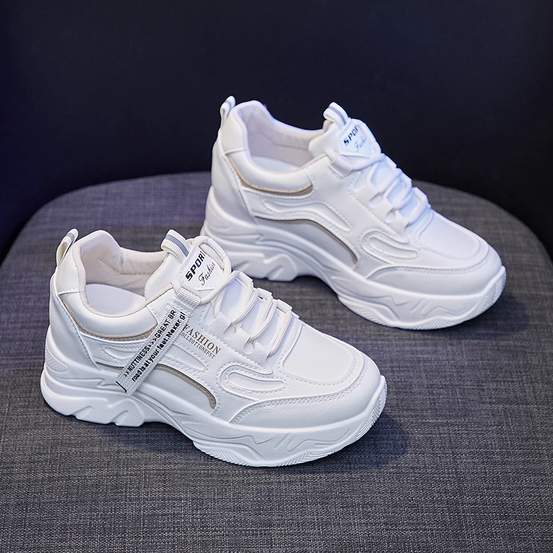 2022 new Brand Wedge Shoes Fashion designers white Sneakers Women leather thick-soled tennis Sports shoes woman Zapatillas Mujer