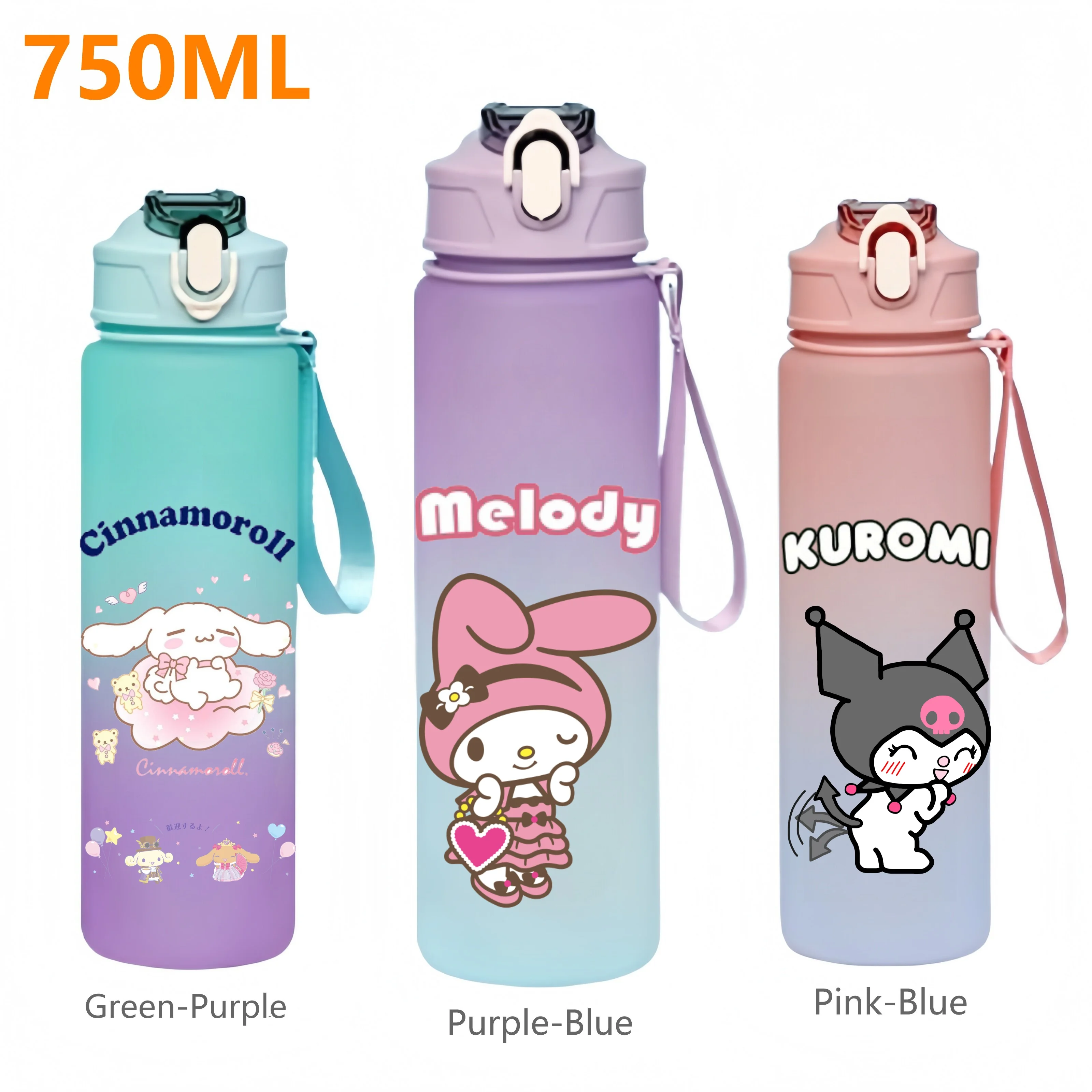 

750ML Cartoon Cute Sanrio Melody Kuromi Cinnamoroll Portable Water Bottle Suitable for Outdoor Sports Fitness Travel Water Cup