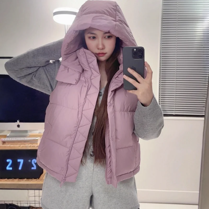 سترة نسائية بغطاء رأس منتفخة قصيرة خفيفة الوزن دافئة مبطنة بدون أكمام جاكيت مريح لملابس الشتاء الخارجية غير الرسمية للاستخدام اليومي بأربعة أنماط شبكية #4