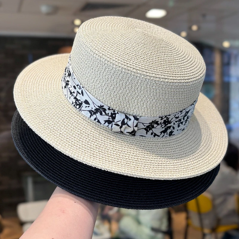1pc French Hepburn Style Straw Hat for Women's Spring and Summer Beach Vacation Sunscreen Sunshade Hat,Retro Versatile Top Hat