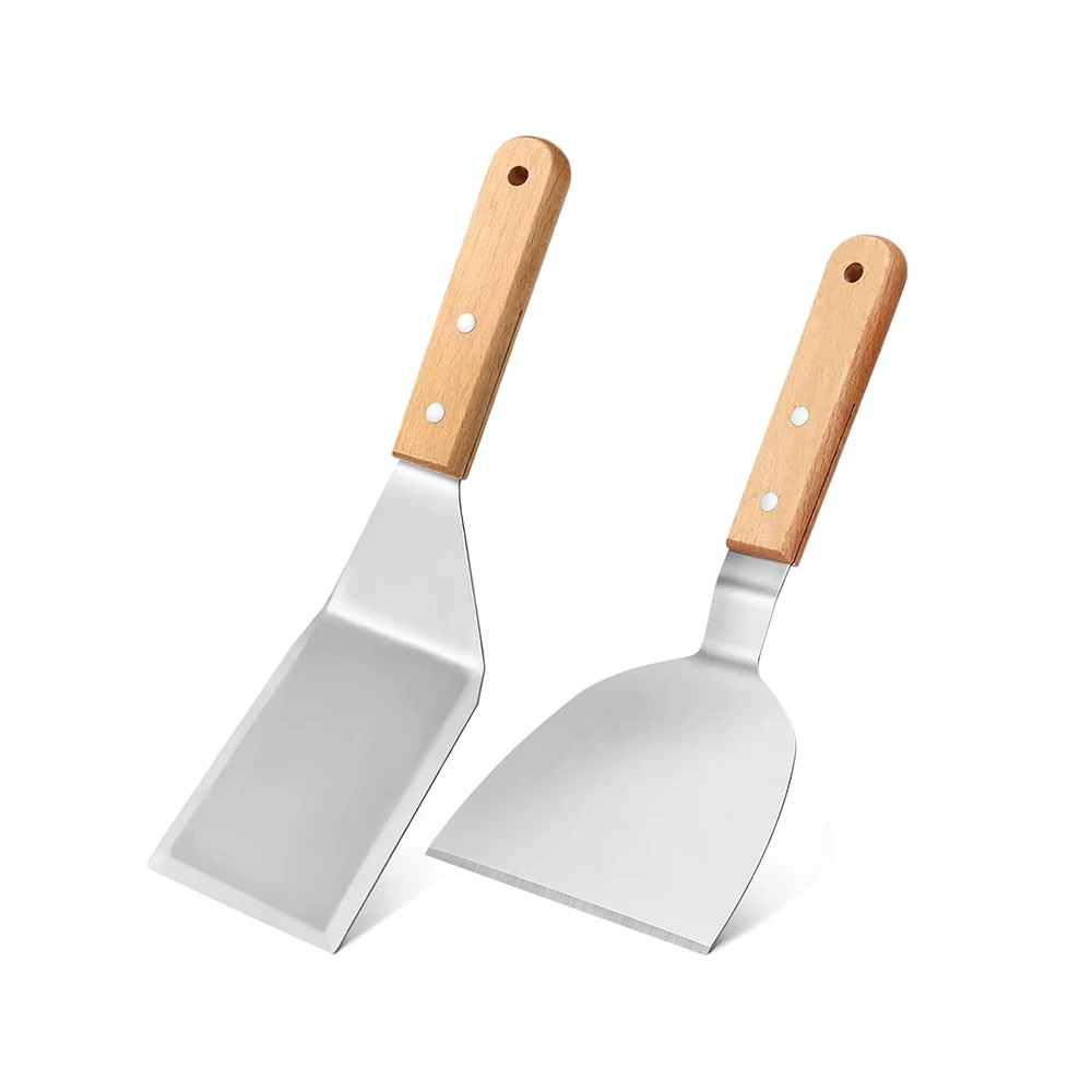 LMETJMA Metal Spatula Turner Set Stainless Steel Griddle Scraper Flat Spatula Pancake Flipper Hamburger Turner Pancake Flipper