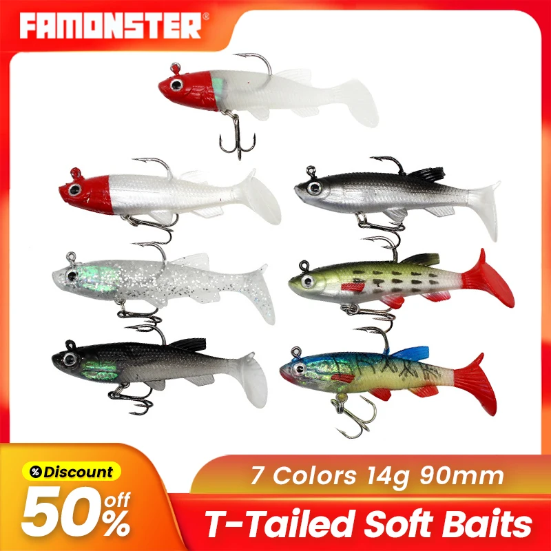 FAMONSTER Fishing Lure Soft Baits Swimbait Lead Jigging T-Tail Leurre Souple Trout Pike Tackle Worm Fake Bait Sea ​​Bass Roating