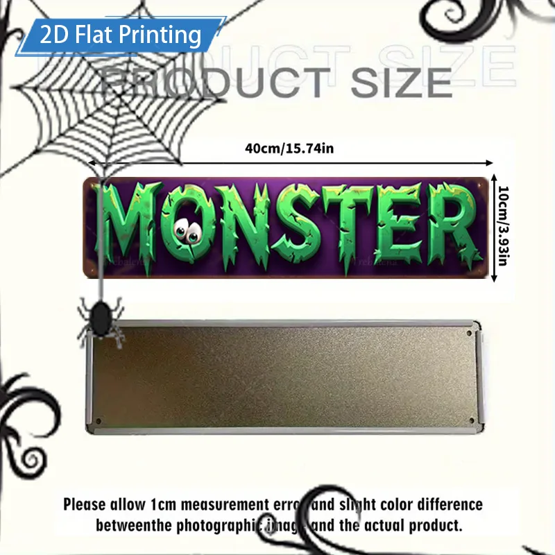 قطعة واحدة من لافتة معدنية، لافتة وحش الهالوين مقاس 4 × 16 بوصة، طباعة مسطحة لتزيين السياج