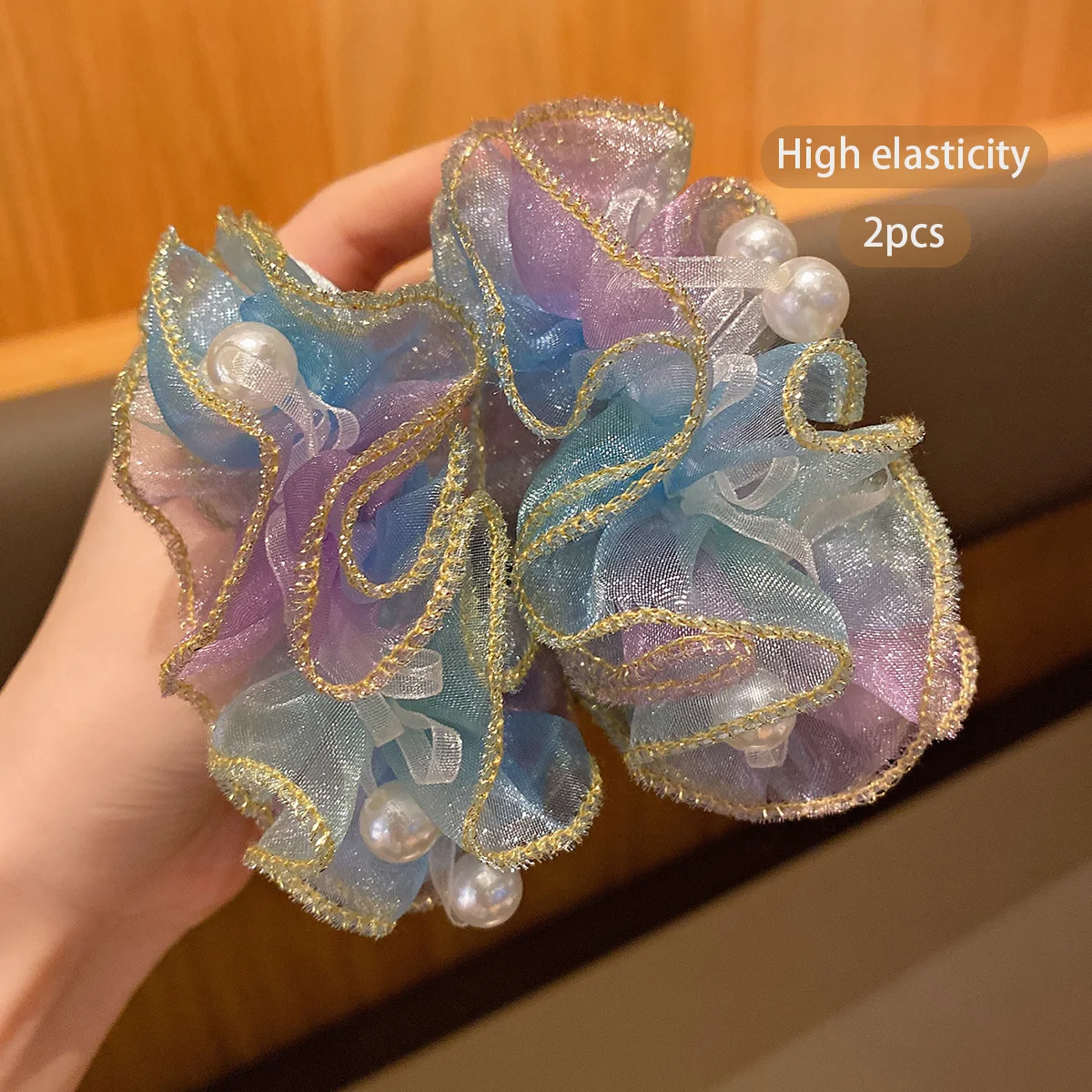 2 mesh large intestine hair rings Korean version sweet wind rubber band hair accessories view 5
