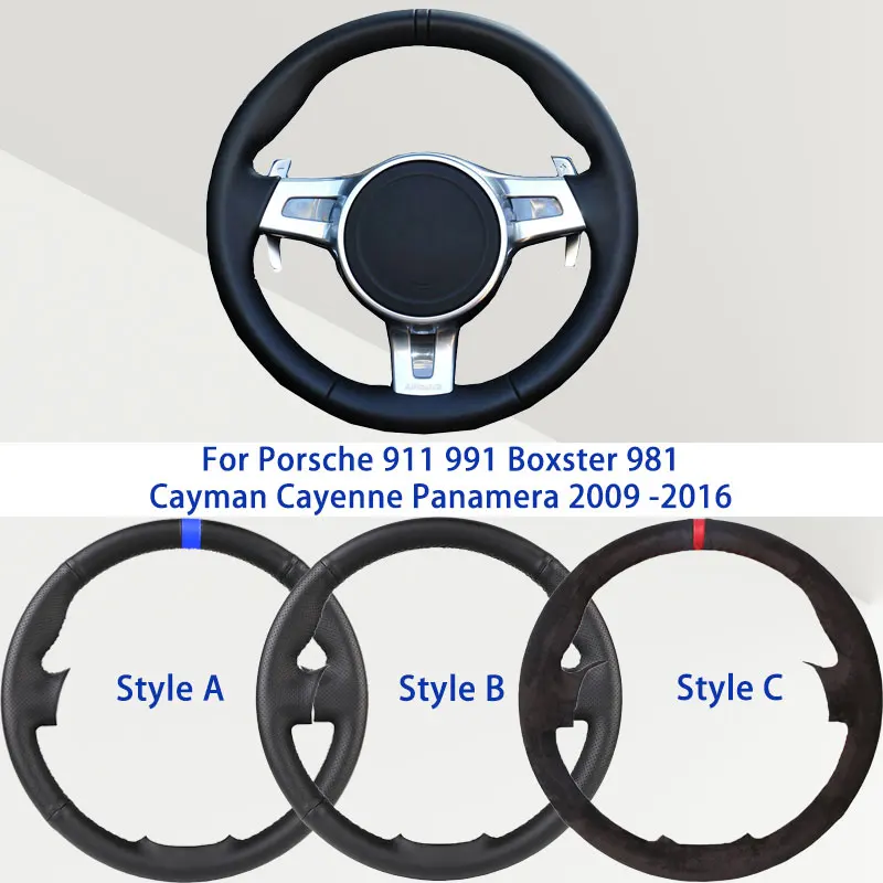 

Black Microfiber Synthetic Leather Car Steering Wheel Cover For Porsche 911 991 Boxster 981 Cayman Cayenne Panamera 2009 -2016