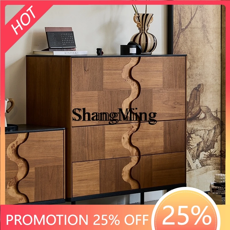 

FG antique side cabinet retro bedroom solid wood storage living room TV combination wall vertical cabinet