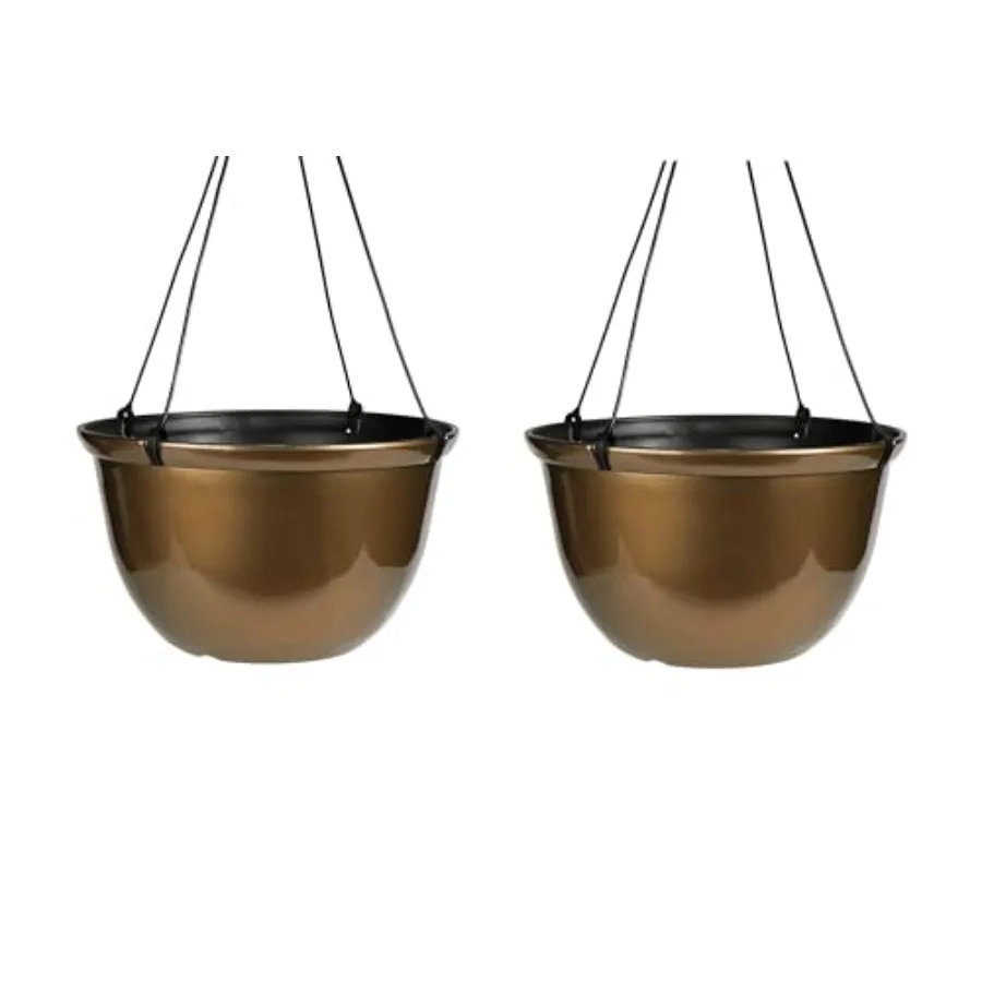 

11 Inch Hanging Metallic Planter - Round Hanging Basket for Indoor Outdoor Plants, Pack of 2