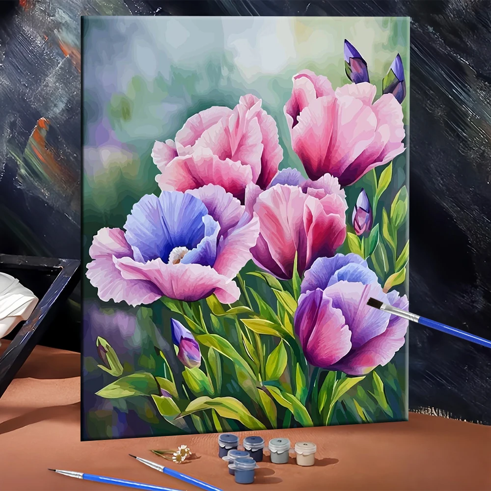 Huacan Digitales Ölgemälde mit Blumenmotiv, DIY-Malerei nach Zahlen auf Leinwand, handgemaltes Mal- und Zeichenset, DIY-Geschenk, Heimdekoration
