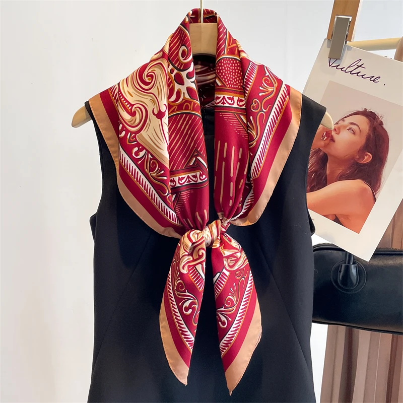 90*90cm Luxury Brand Silk Square Scarf Hijab Women Bandana Soft Scarves Neckerchief Ladies Hair Shawl Wrap Headband