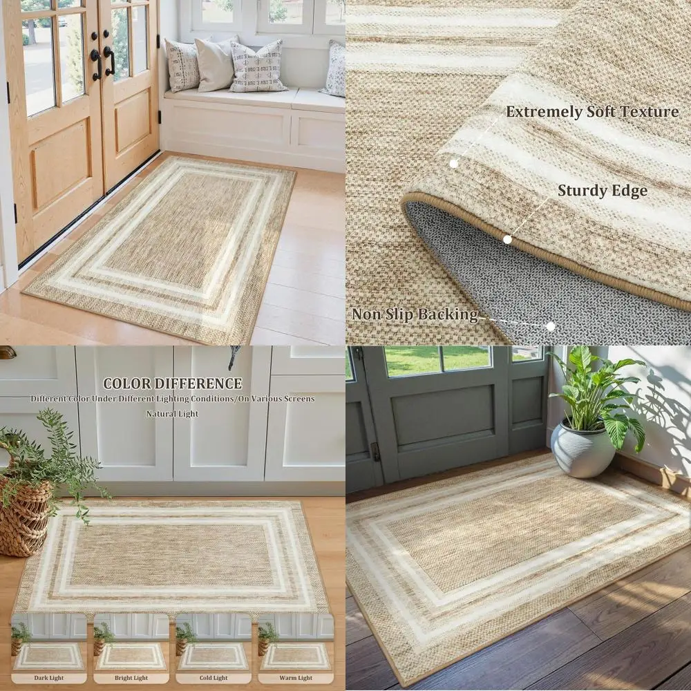 

3x5 Feet Modern Bordered Washable Rug - Non-Slip Living Room, Bedroom, Entryway, and Bathroom Mat - Soft, Non-Shedding Accent Ca