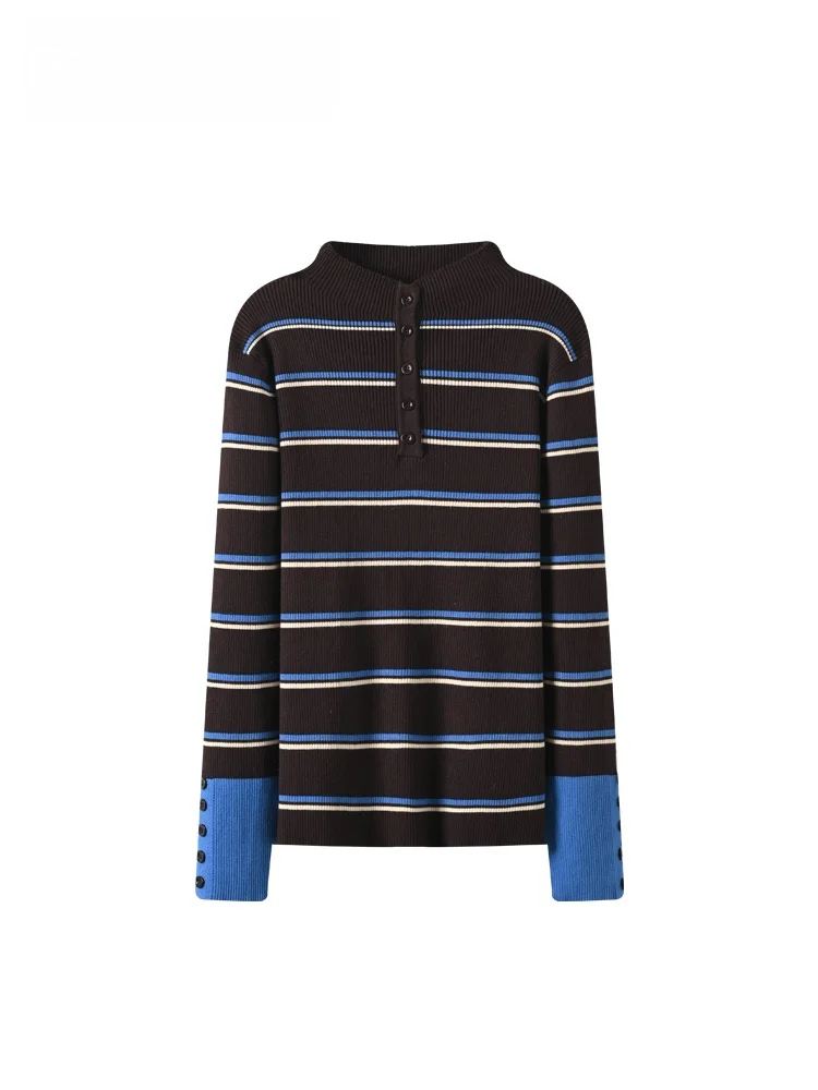 

Cara CLUB plus Size f High Collar Warm Sweater Women Autumn Winter New Sle Plump Sister Lazy Stripe Top Trendy