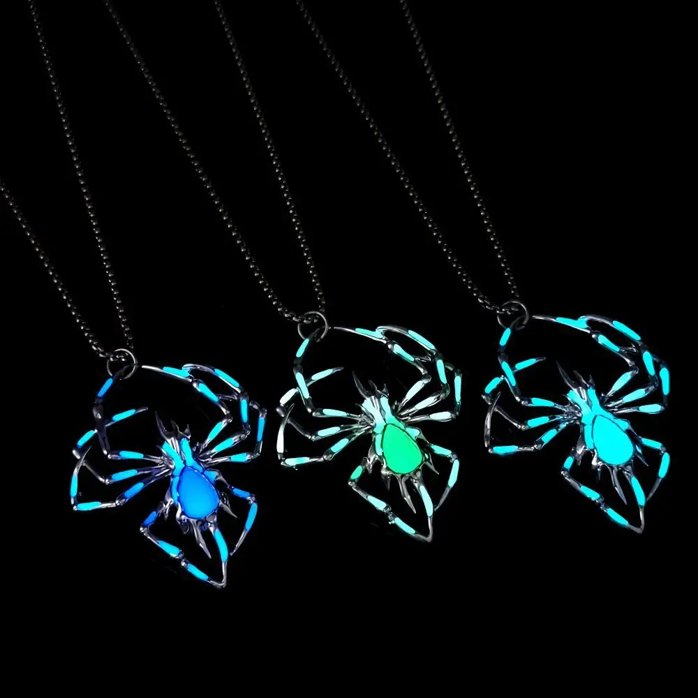Hip Hop Glow Spider Necklace Photoluminescent Pendant  Alloy Chain Street Style Accessory Halloween Rave Light Up Gift