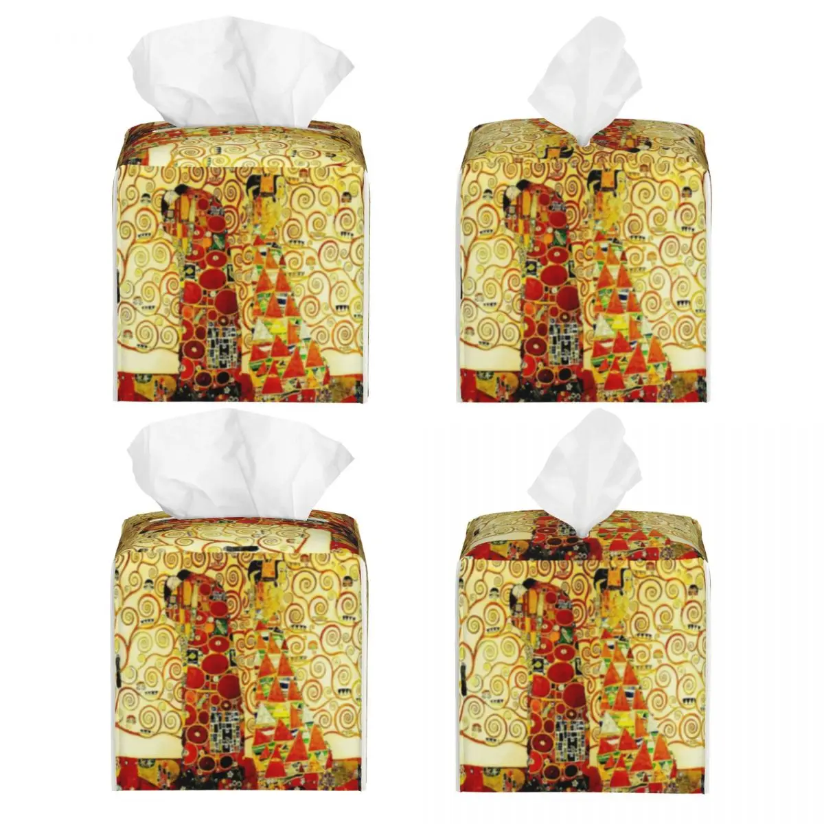 Custom The Tree Of Life By Gustav Klimt Tissue Box Holder Square Painting Art PU Leather Facial Tissue Box Cover for Car Office