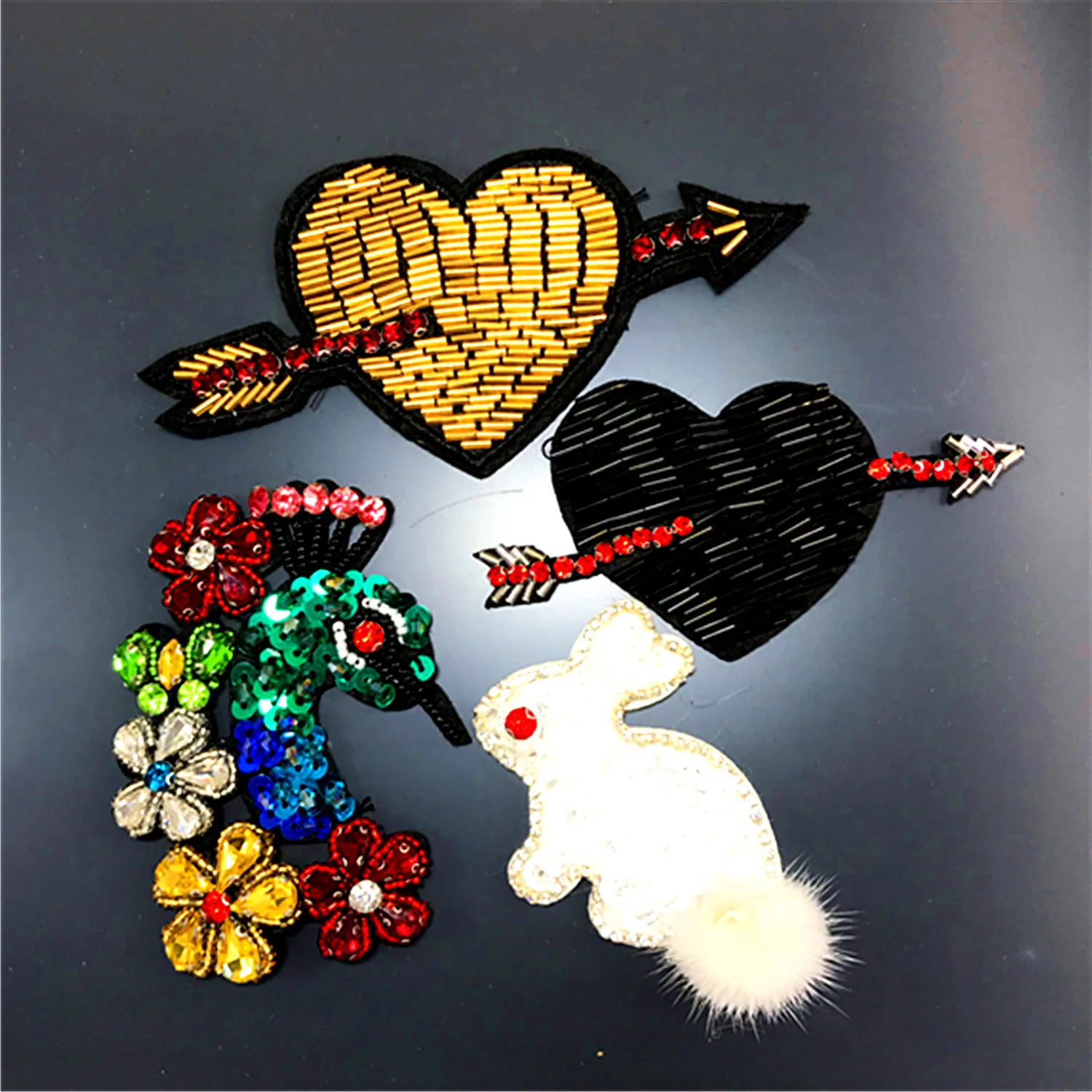 New handmade beaded Peacock cloth stickers fashion accessories Mao Mao rabbit patch stickers