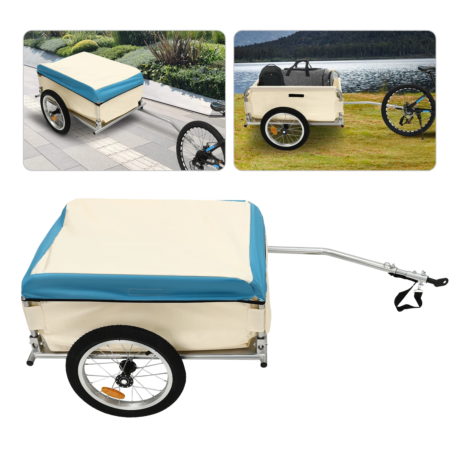 Bike Cargo Trailer Foldable Bicycle Wagon Cart with Universal Hitch Compact Storage 110.23lbs Capacity Fits 24/26In Bike Wheel