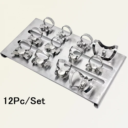 Imagen 1 del producto 12 unid/set de soporte de marco de Clip de barrera Dental, abrazaderas de cuidado bucal de acero inoxidable, herramientas endodónticas para odontología, juego de Clips de goma