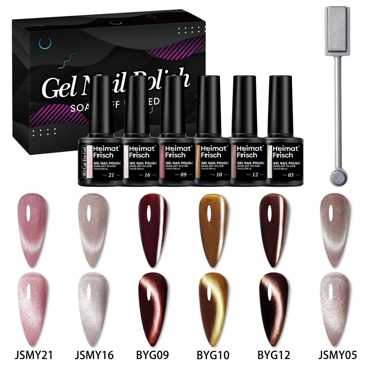 

Набор из 6 шт., 7 мл, 0,24 жидких унции, набор магнитных блестящих гель-лаков «кошачий глаз» с магнитом, полуперманентное погружение.