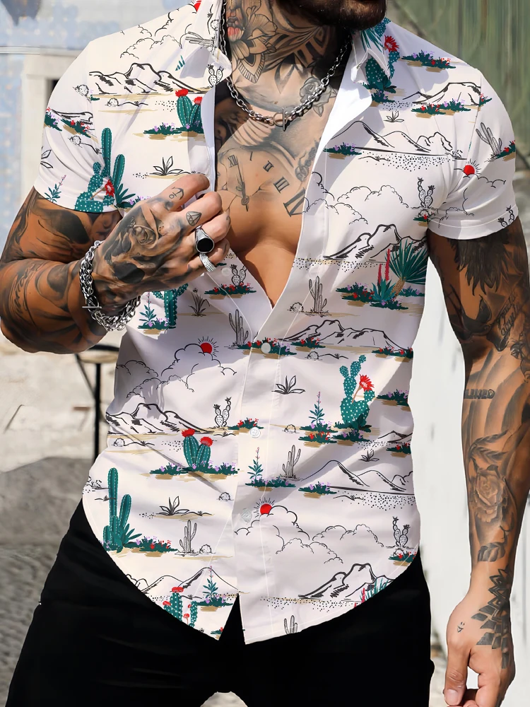 Cactus 3d Digital Printing Shirts Hawaiian Beach Casual Men's Shirts Summer Loose Comfortable Breathable Short Sleeve Shirt