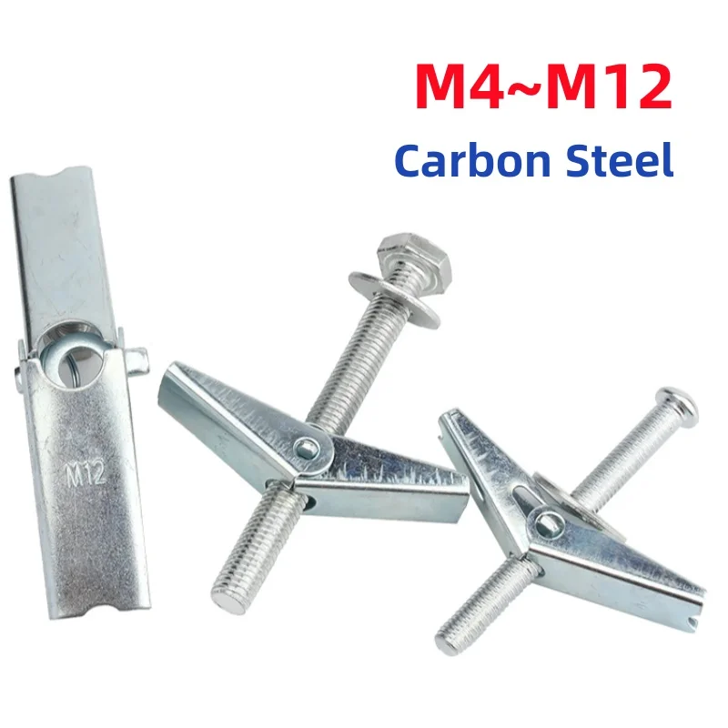 M4 M5 M6 M8 M10 M12 Galvanized Carbon Steel Heavy Duty Hollow Wall Anchors Toggle Bolts with Wing Nut Kit for Drywall Ceiling