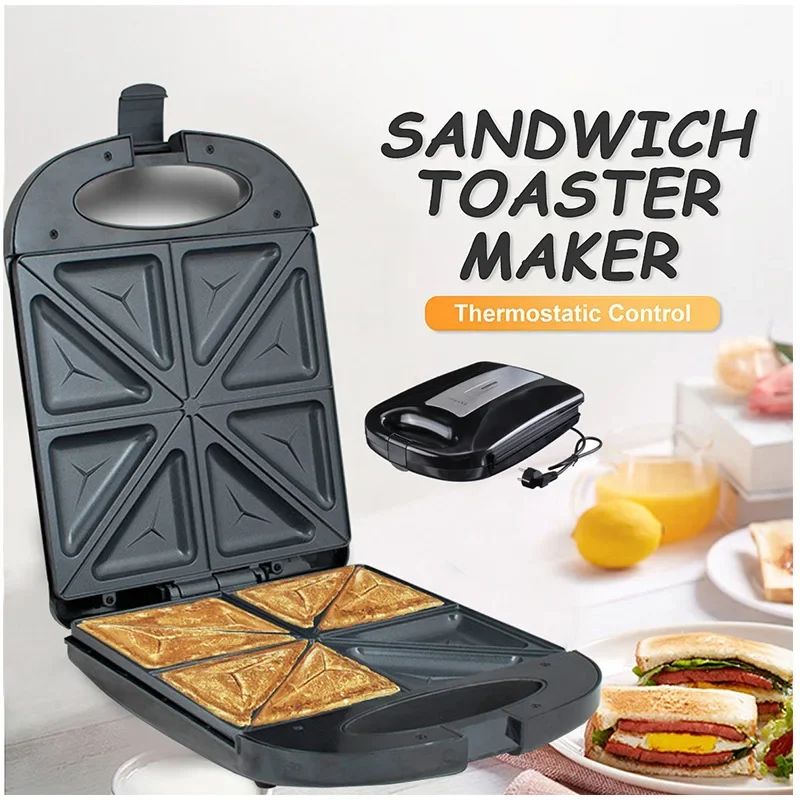 4-Slice Sandwich Maker, Toaster and Electric Panini Press with Non-stick plates, LED Indicator Lights, Cool Touch Handle, Black