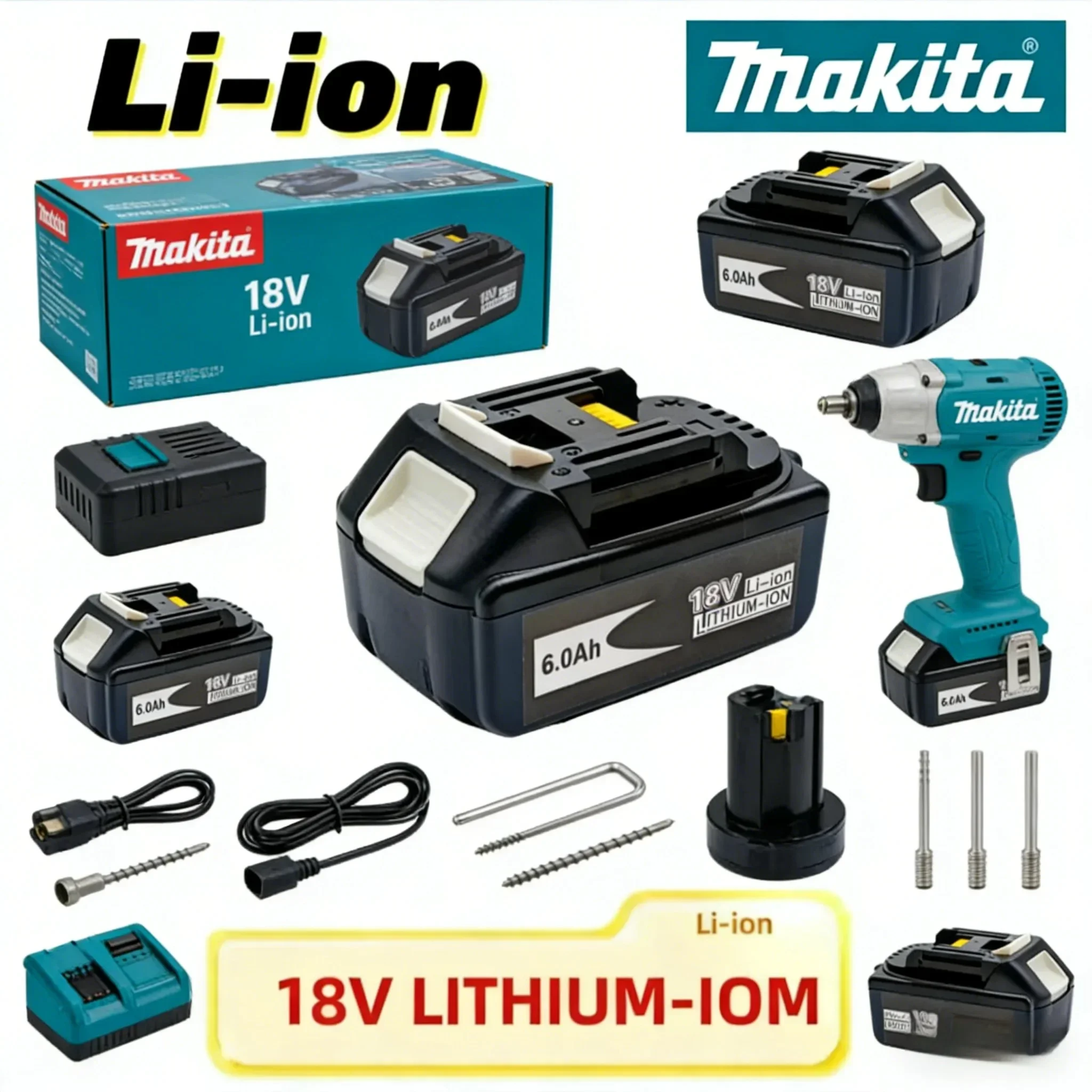 

Аккумулятор Makita 18В 6000мАч для электроинструментов, литий-ионный, с LED-индикатором, замена LXT BL1860B BL1860 BL1850