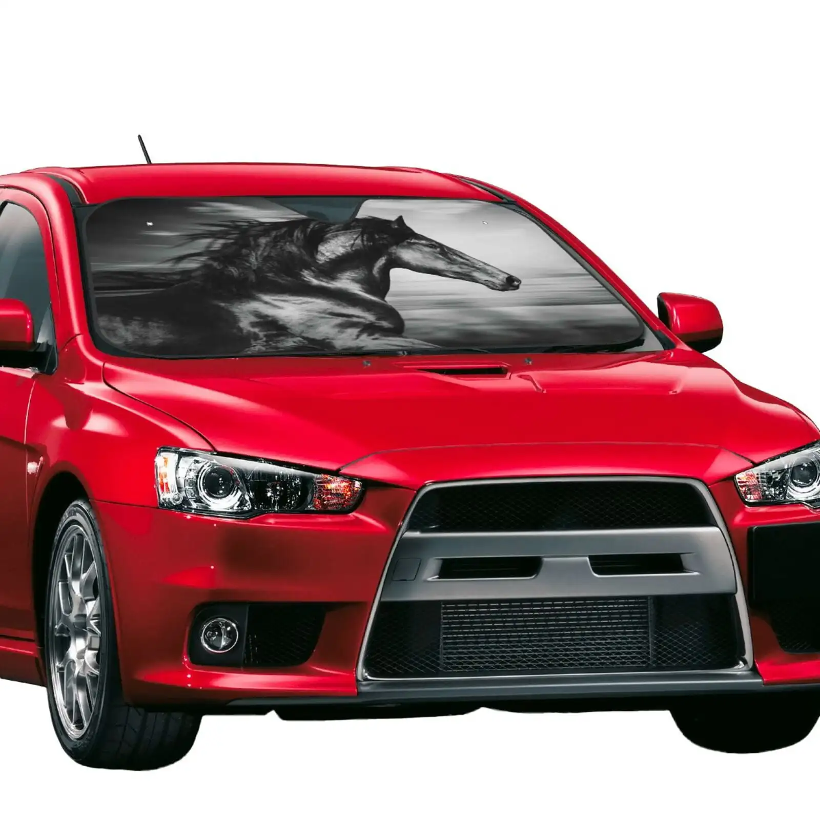 Running Horse Black And White Print Front Windshield Sun Shade,Folding Auto Sunshade for Car Truck SUV-Small