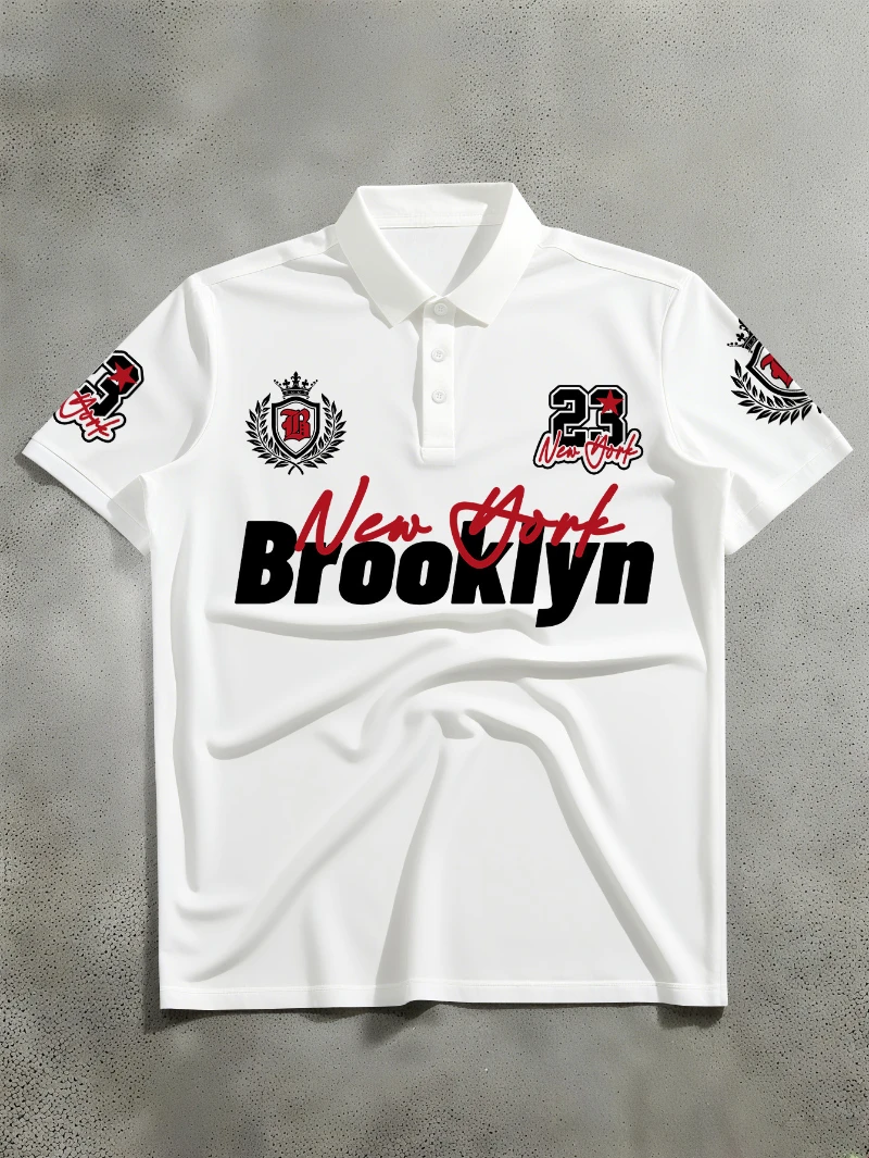Brooklyn 23 Logo Short Sleeved Polo Shirt! A Fashionable Men's Urban Luxury Top Perfect for Social Activities or Daily Commuting