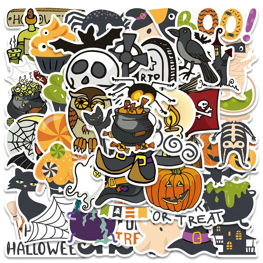 

50pcs Cartoon Halloween Story Sticker Notebook Refrigerator Computer Waterproof Sticker Halloween Gift Toys