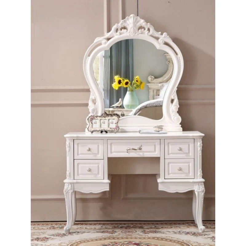 

European classic large size dresser three-dimensional engraved makeup table household bedroom large mirror rechargeable dresser