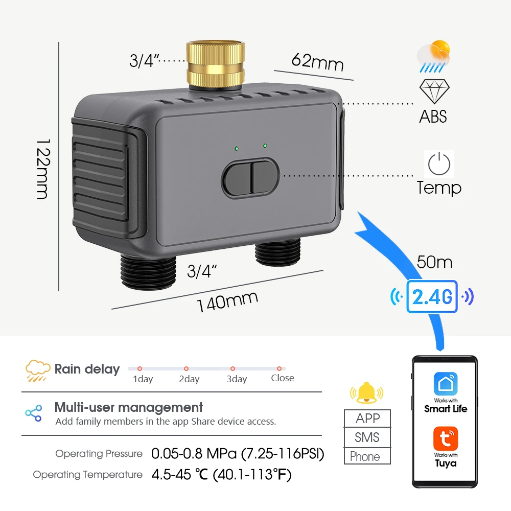 Garden 2-Way WiFi Timer 20cm Flexible Nozzle Misting Cooling System 1/4