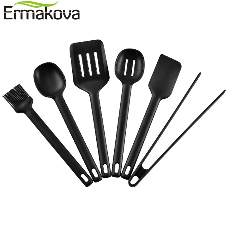 ERMAKOVA 6Pcs Silicone Kitchen Utensil Set Heat-Resistant Non-stick Cooking Spatula Soup Turner Oil Brush Clip Kitchen Gadgets