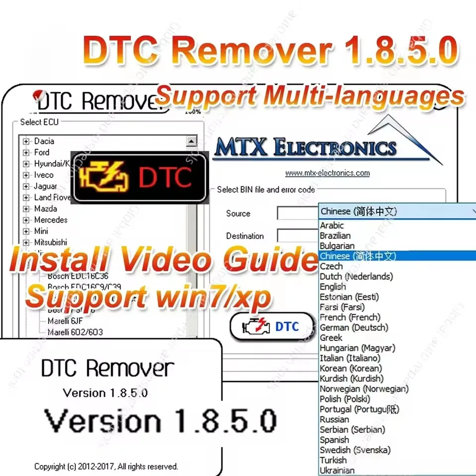 

Removedor DTC caliente 2025 para KESS KTAG FGTECH OBD2 Software MTX DTC Remover 1,8,5.0 con Keygen + 9 Software de sintonización