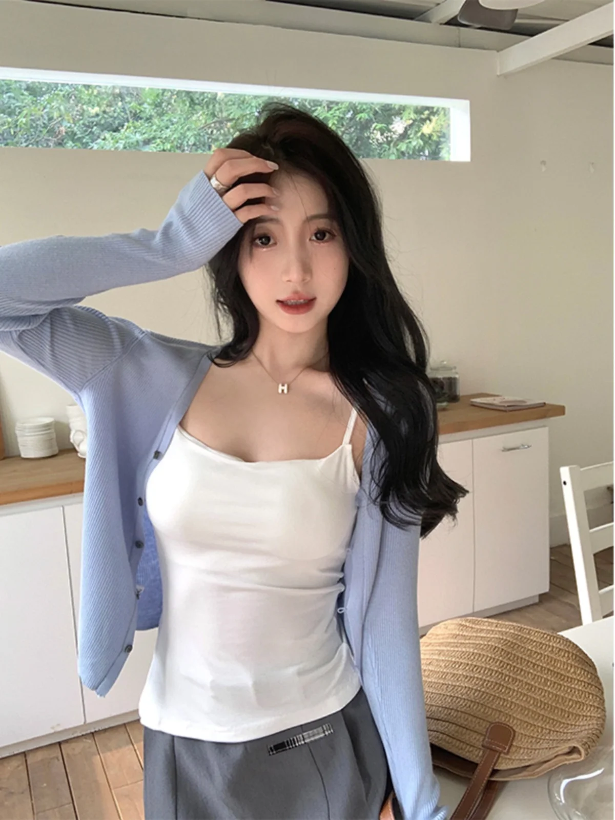 

plus Size Knitted Vest Top with Chest Pad Irregular Design Summer Autumn Women's Faion Sunscreen Cardigan Korean Sle Long...