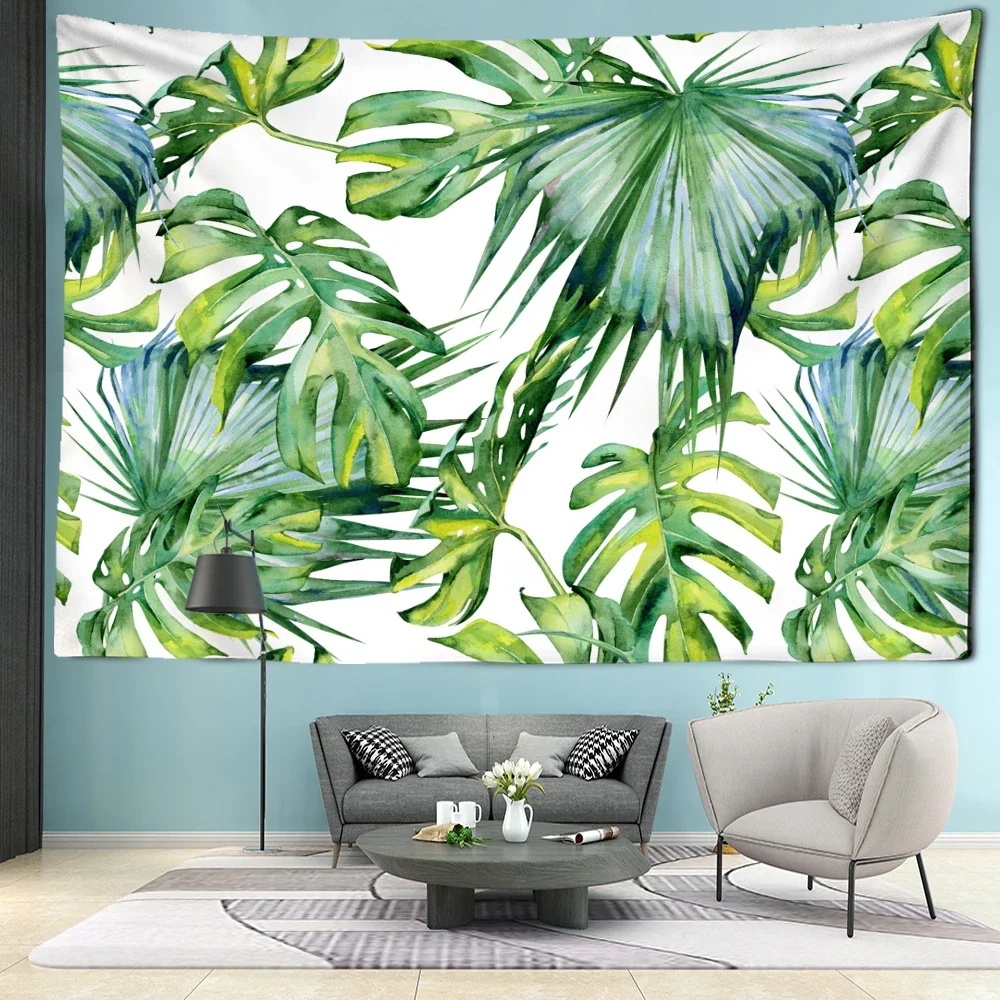 Watercolor Tropical Leaf Tapestry Wall Hanging Bohemian Minimalist Art Plant Flowers Ins Style Living Room Bedroom Home Decor
