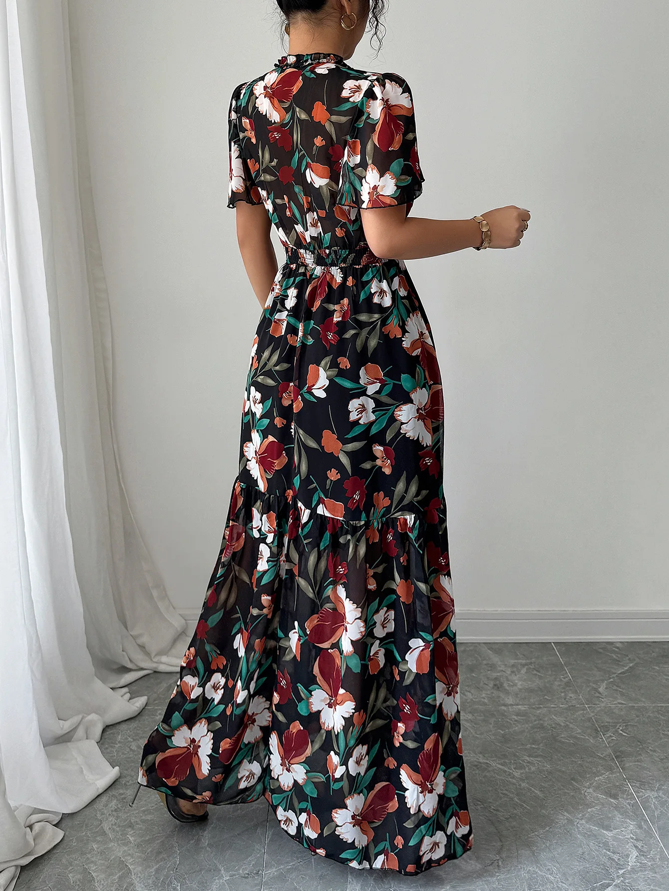 

Women's Clothing Summer 2025 Elegant Temperament with Printed V-Neck Dress Bohemian Style Retro Printed Dress for Women