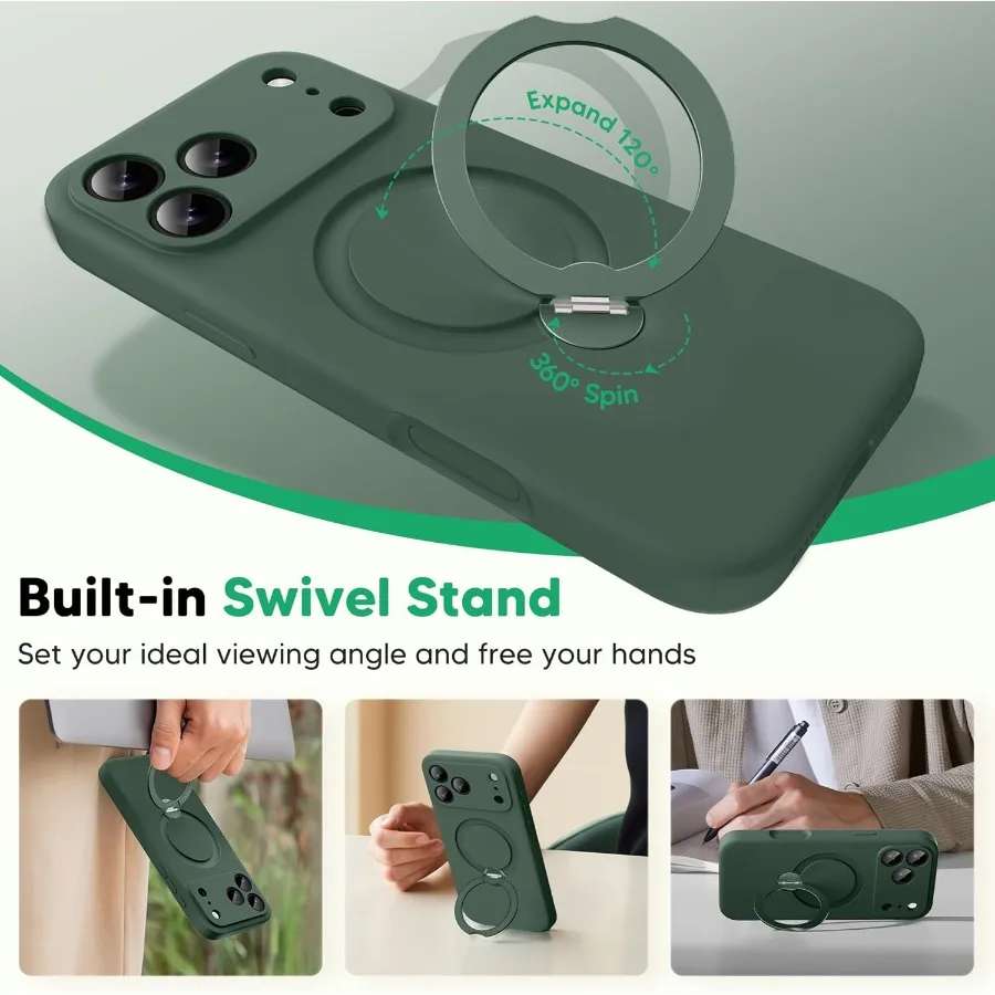 حافظة بحامل مغناطيسي 360 درجة باللون الأخضر العسكري لهاتف آيفون 17 برو ماكس 6.9 بوصة مع حماية كاملة للكاميرا وسيليكون سائل مقاوم للصدمات D #4