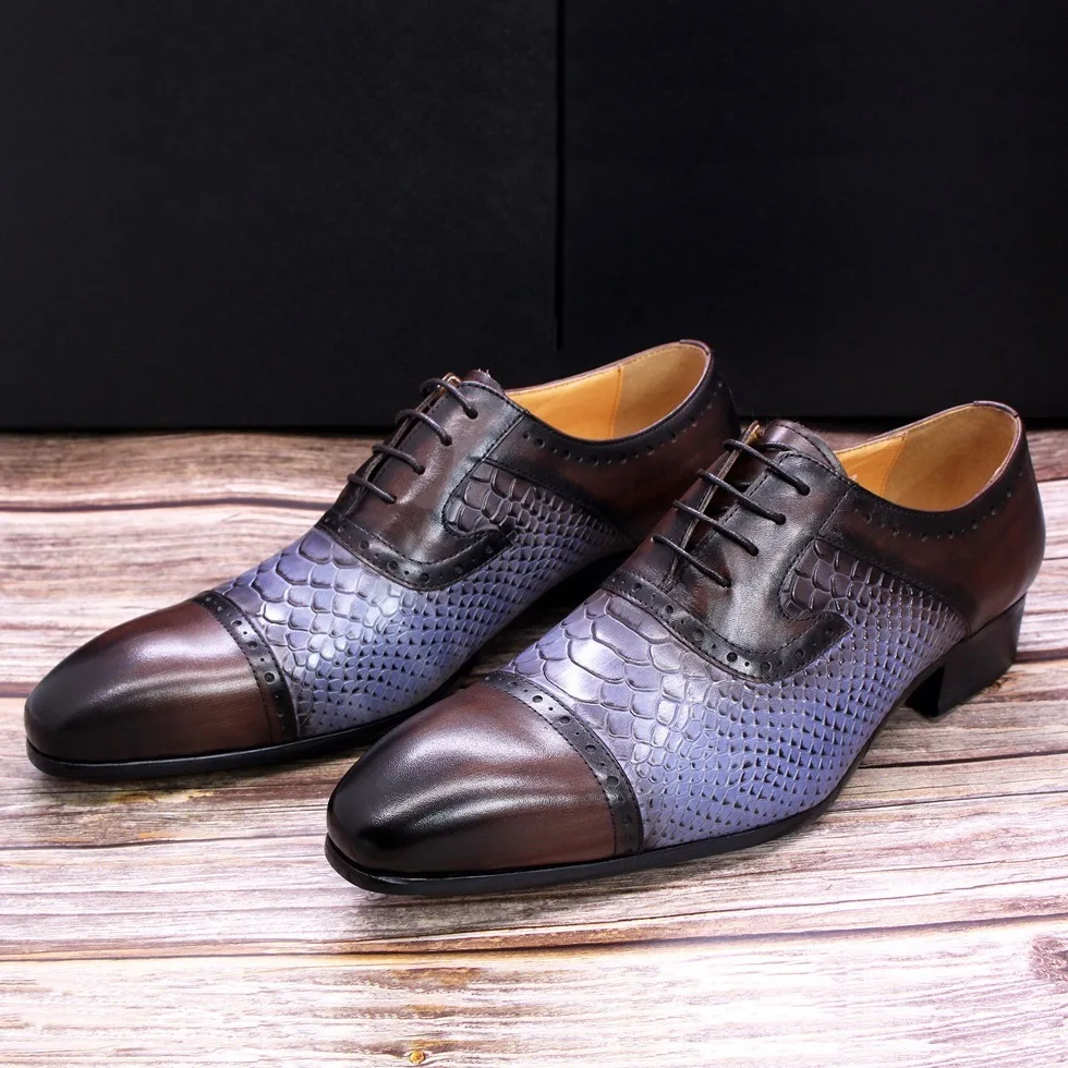 Fashion Men's Snake Pattern Genuine Pointed Toe Color Matching Formal Wear Business Casual Leather Suede Shoes Men Shoes Loafers