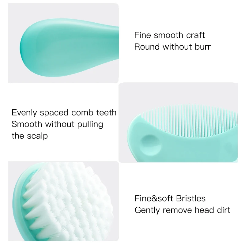 Cute 2 in 1 Eco-friendly Infant Care Baby Comb Brush Set Soft Bristles Hair Brush Round Shape