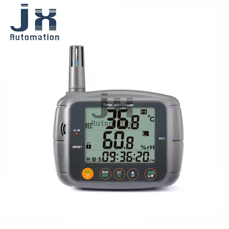AZ88081 Large LCD Temp Humidity Data Logger USB Dew Point Recorder 24000 Records Buzzer Alarm PDF Excel Report for Warehouse Lab