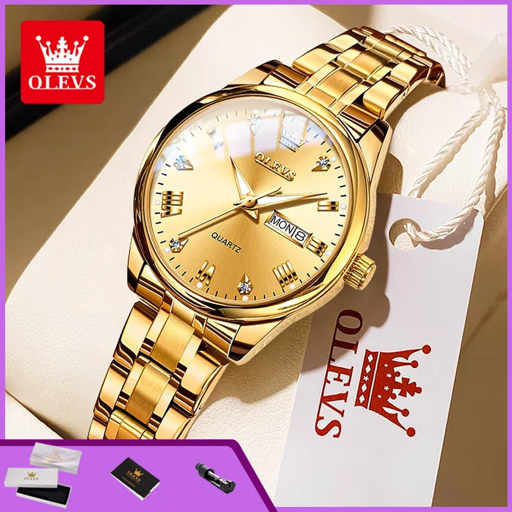 OLEVS 5563 Woman Watch Classic Business Diamond Scale Dual Calendar Waterproof Ladies Wristwatch Original Quartz Watch for Women