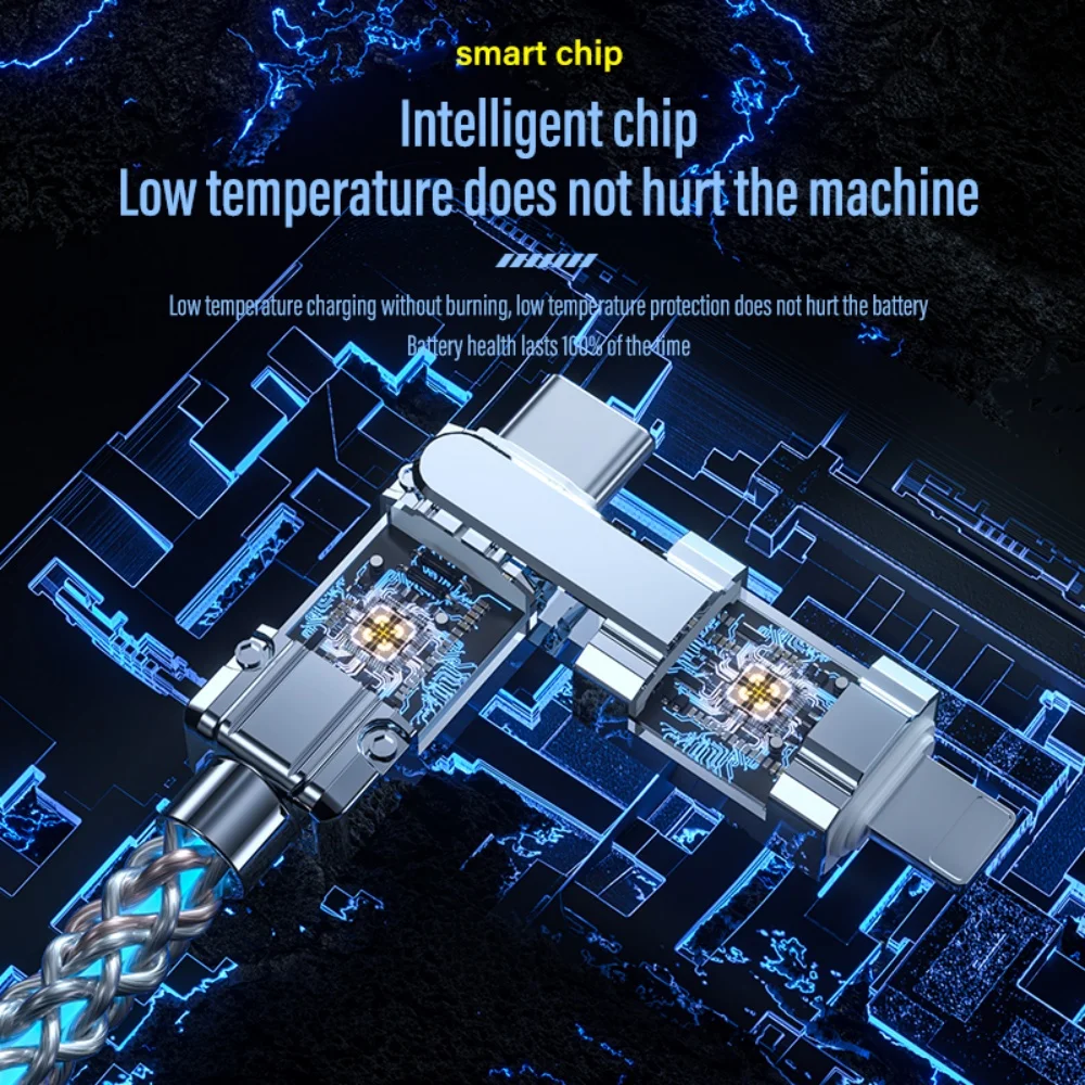 كابل بيانات 4 في 1 خفيف متعدد الوظائف PD كابل شحن RGB مصباح التنفس 66 وات شحن سريع مناسب لهاتف iPhone Samsung Xiaomi #6