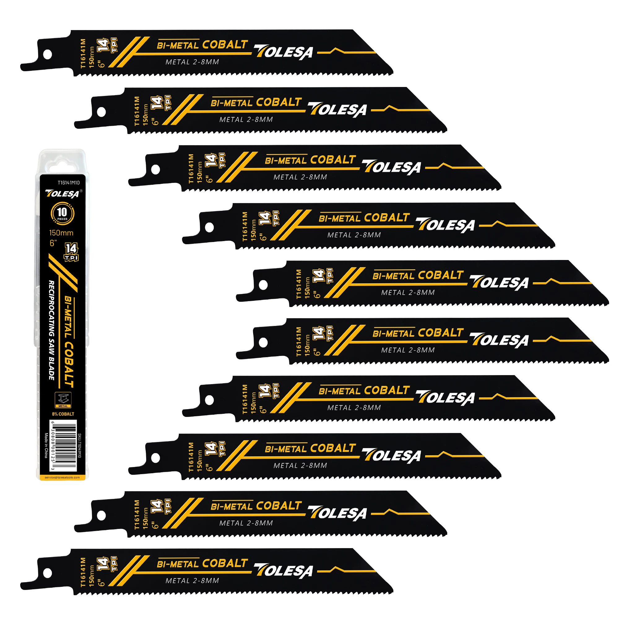 

TOLESA 10PC Heavy Metal Cutting Reciprocating Saw Blades 6in/9in 14TPI Cast-Iron Bi-Metal Sabre Saw Blades for Metal Pipe, Rebar