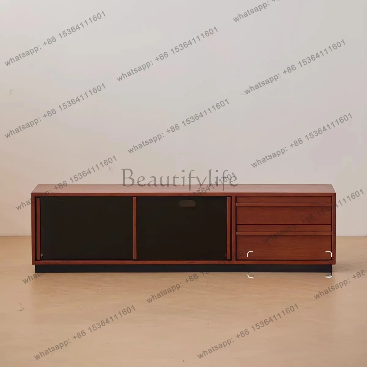 

yj9 Retro solid wood TV cabinet, cherry wood medieval Nordic storage floor-to-ceiling audio-visual cabinet